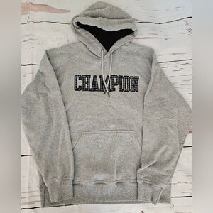 Champion Men's Grey and Black Hoodie Sweatshirt Size Large